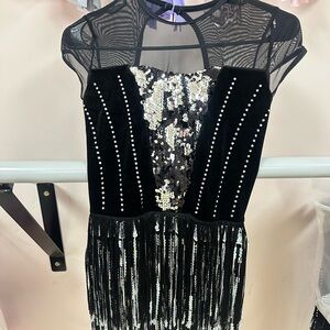 Black and Silver Sequin Fringe Dress